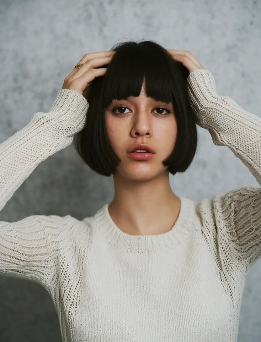 fall haircut with bangs Chic Precision Bob with Full Fringe