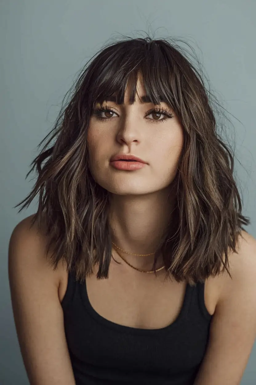 fall haircut wispy bangs Textured Lob