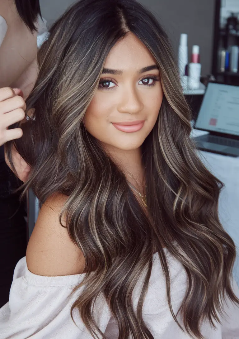 Trending Hair Colors for Fall Season 2025 Soft Mocha Waves with Subtle Money Piece