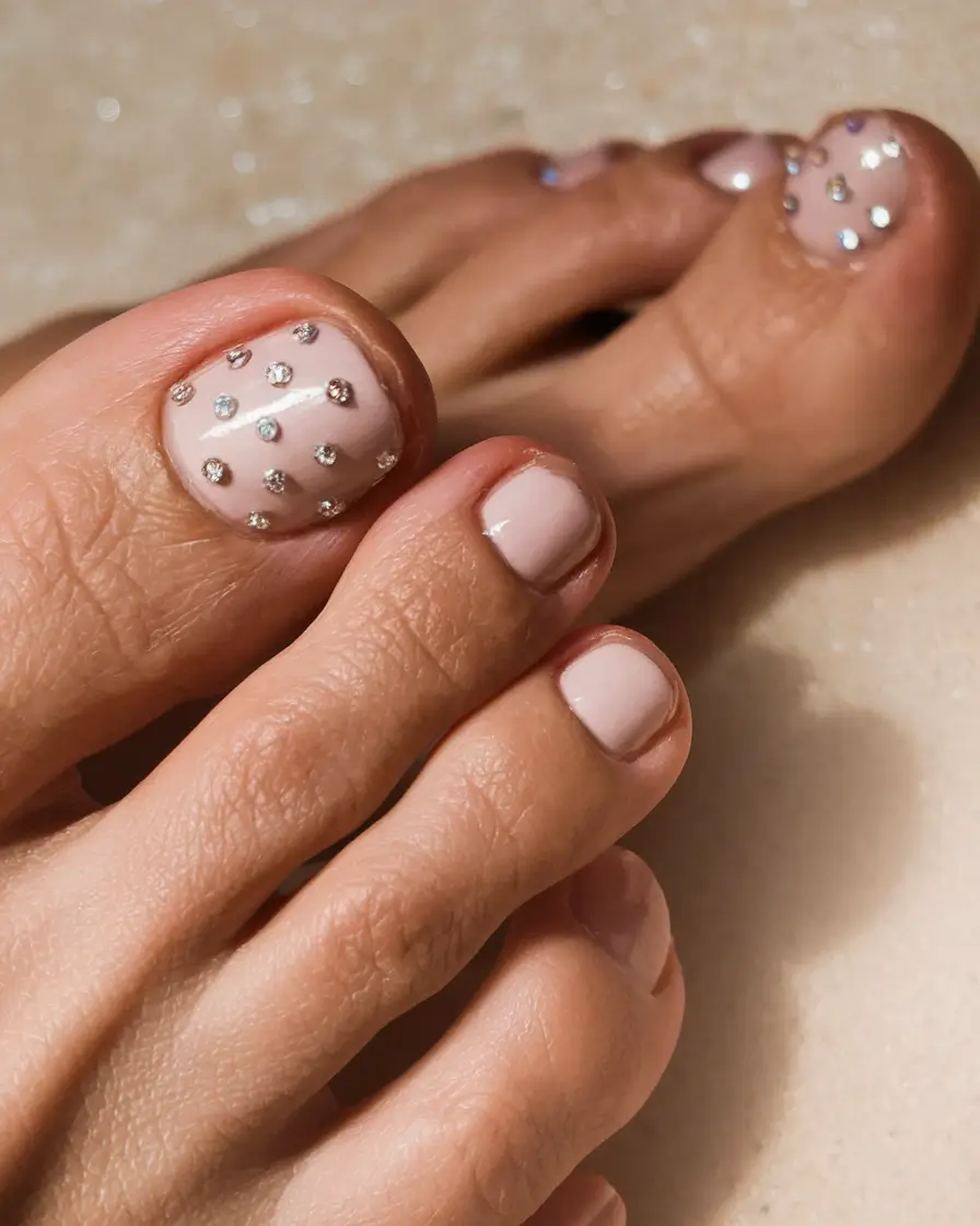 fall toe nail colors autumn Soft Nude With Crystals