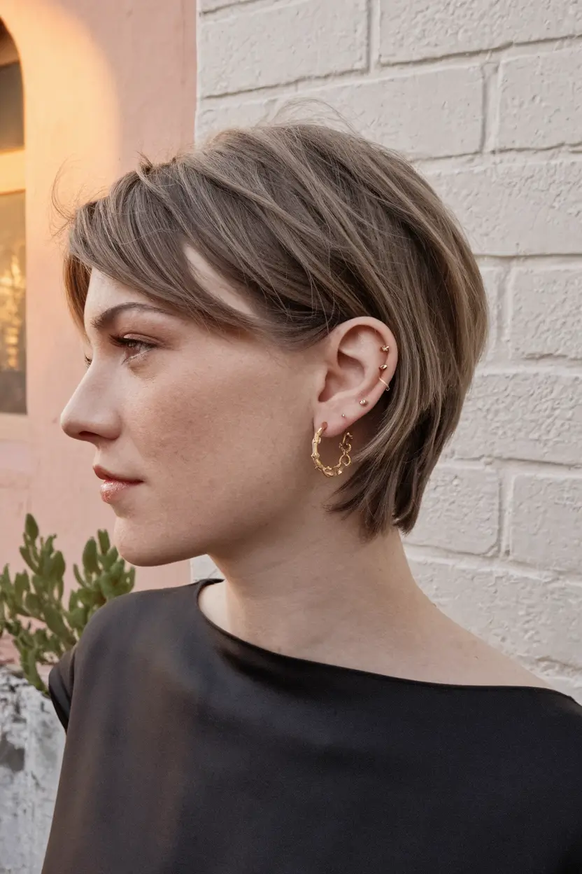 fall pixie haircut Soft Ash Pixie Bob with Layered Bangs