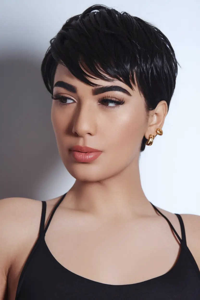 fall pixie haircut Sleek Black Pixie with Side Fringe