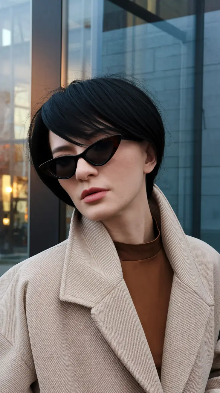 fall pixie haircut Glossy Black Pixie with Volume