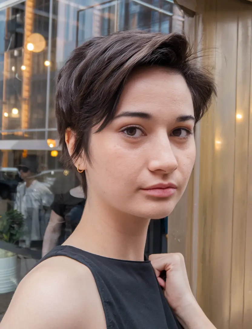 fall pixie haircut Relaxed Brunette Pixie with Natural Texture