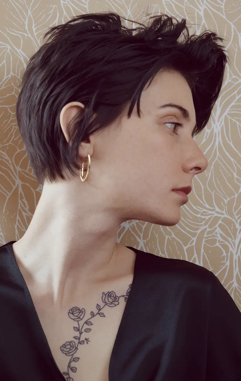 fall pixie haircut Dark Voluminous Pixie with Retro Edge