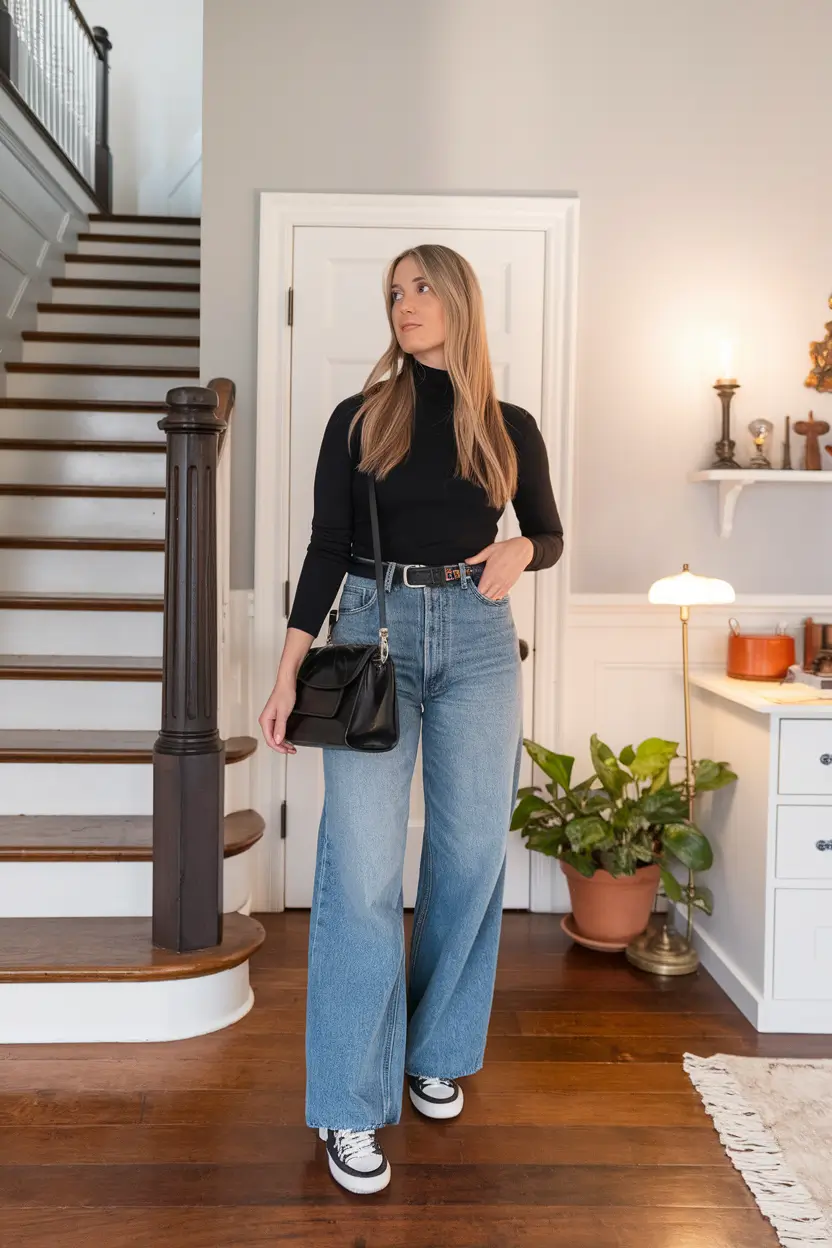 Simple Easy Basic fall outfits for school Black and Denim Minimalism