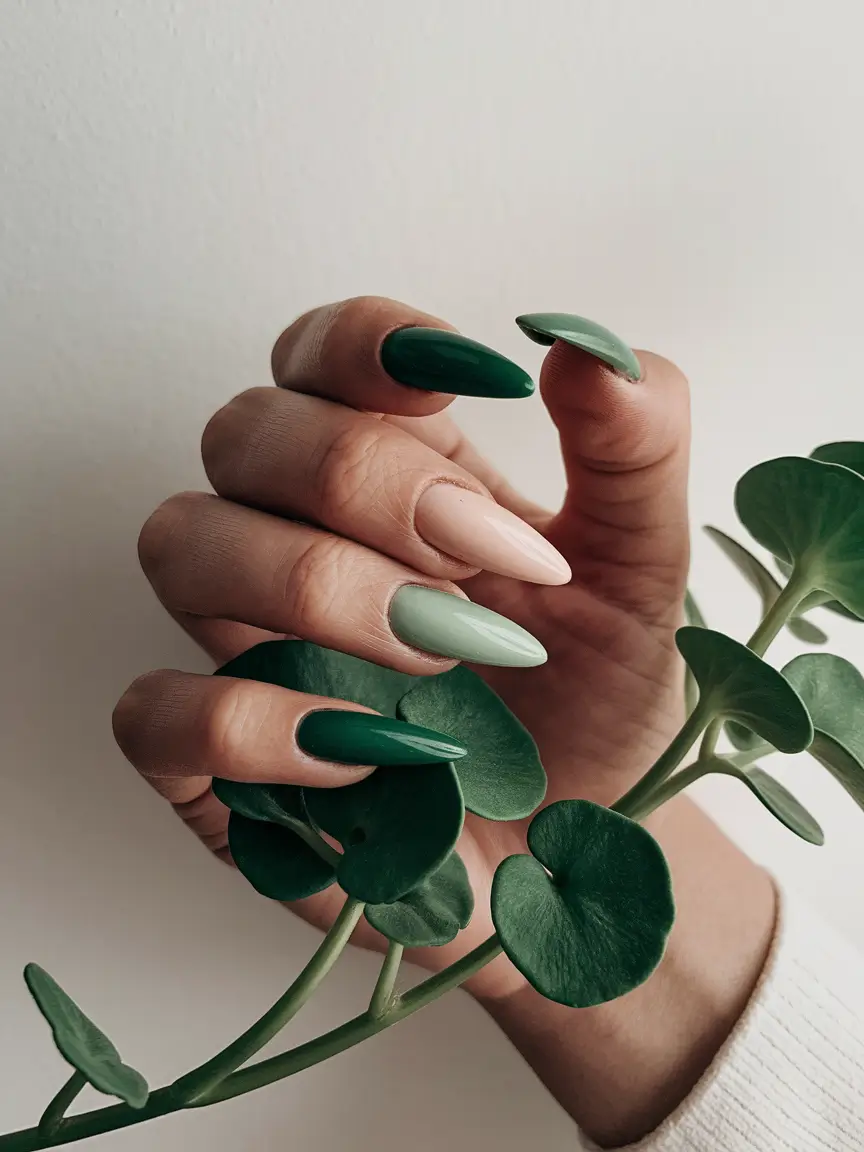 fall-acrylic-nails-ideas-Green-Harmony-with-Nature