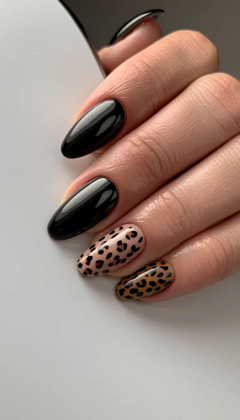 fall-acrylic-nails-ideas-Classic-Leopard-with-Glossy-Black