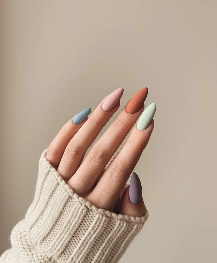 fall-acrylic-nails-ideas-Matte-Multicolor-Minimalism