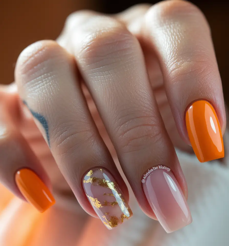 fall-acrylic-nails-ideas-Golden-Autumn-Glow