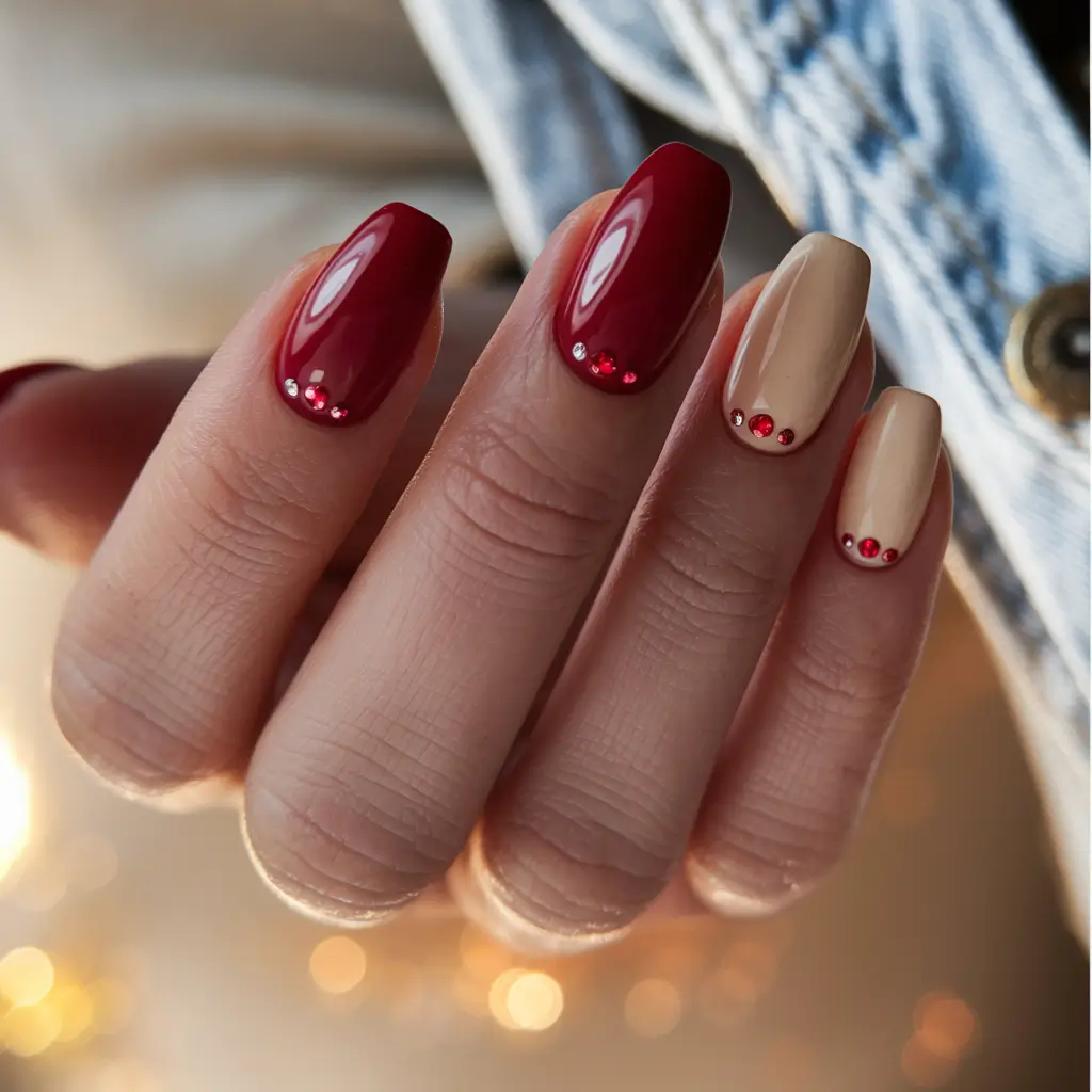 2025 Fall Nails with Sparkly Accents Scarlet Simplicity