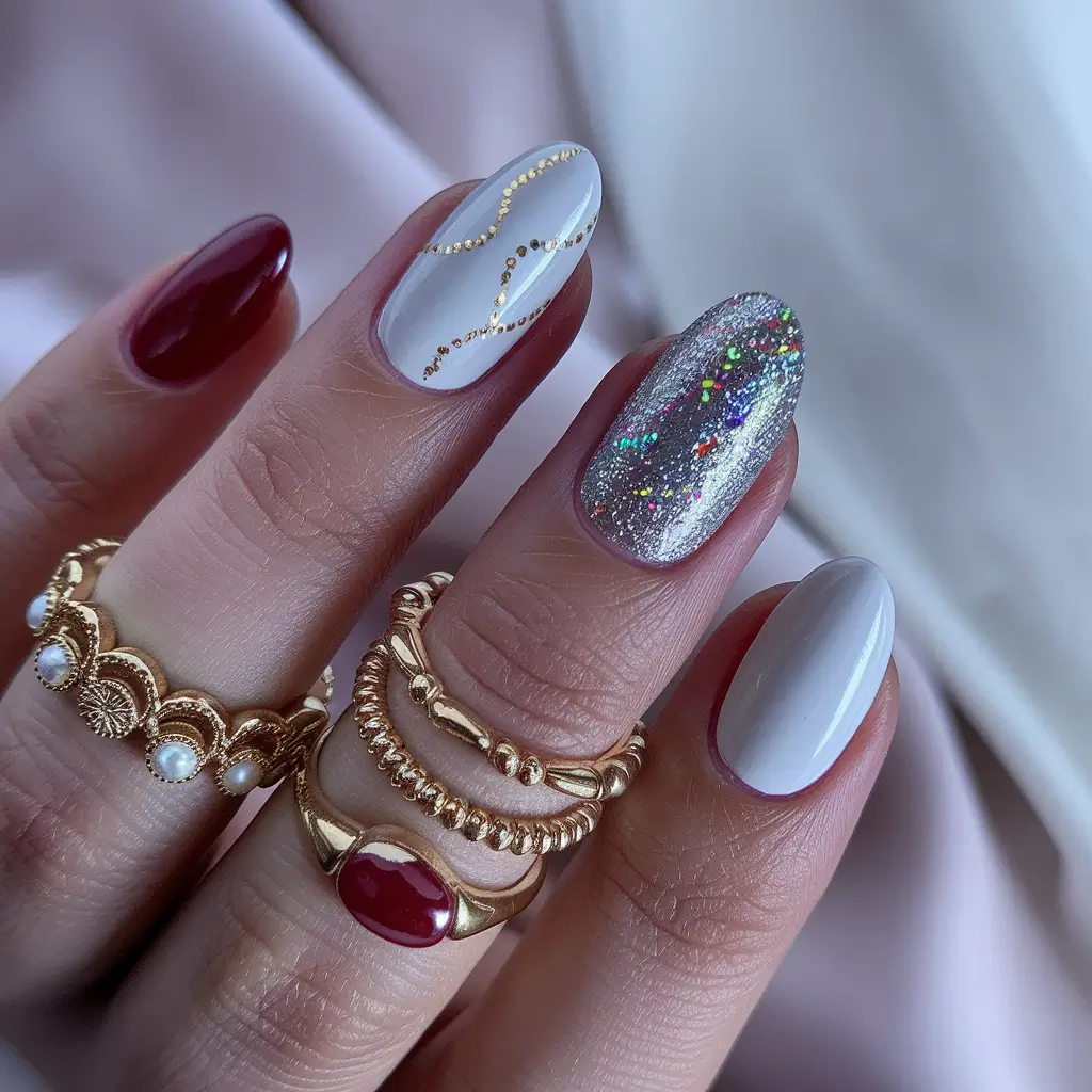 2025 Fall Nails with Sparkly Accents Gilded Winter Mix