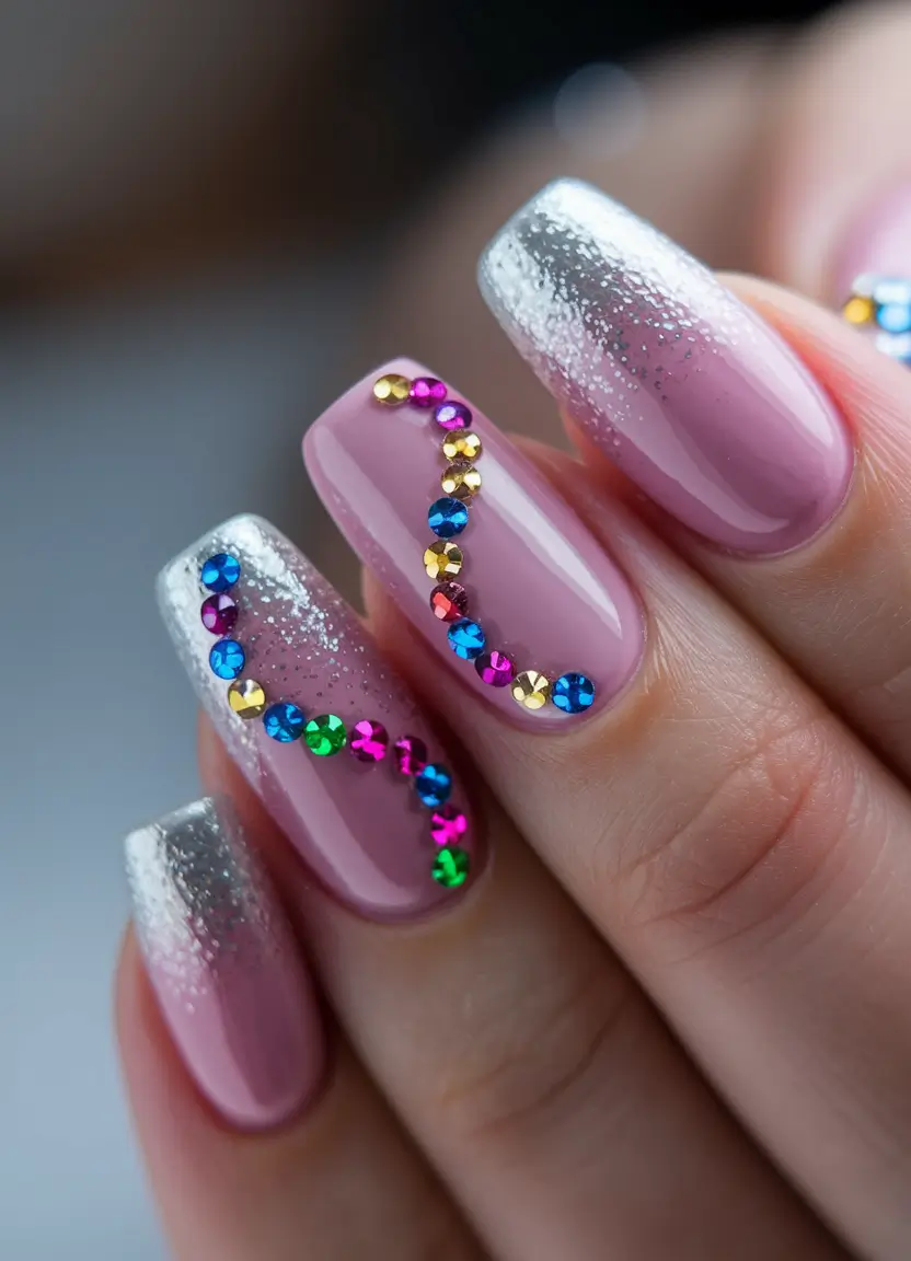 2025 Fall Nails with Sparkly Accents Rhinestone Swirls