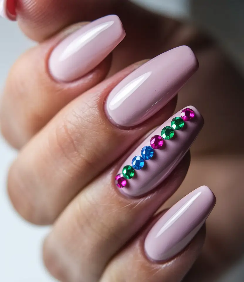2025 Fall Nails with Sparkly Accents Jewel Stripe