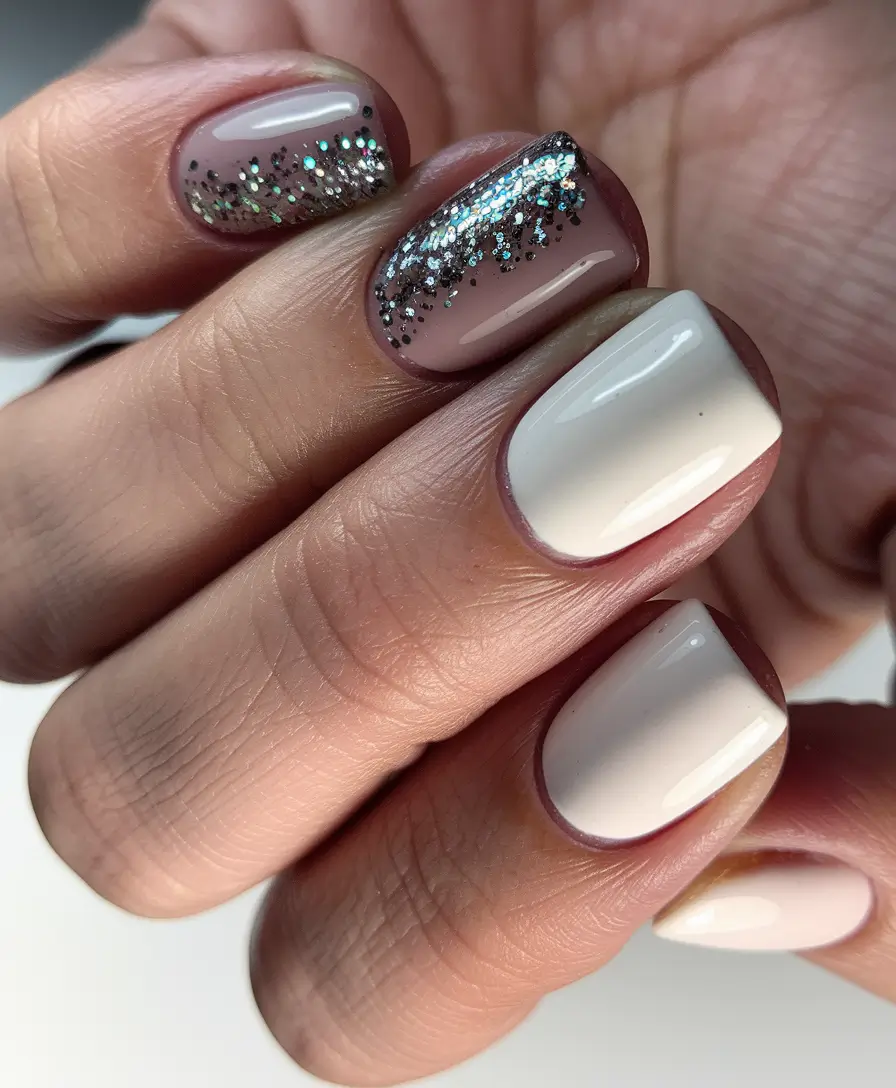 2025 Fall Nails with Sparkly Accents Winter Frost Short