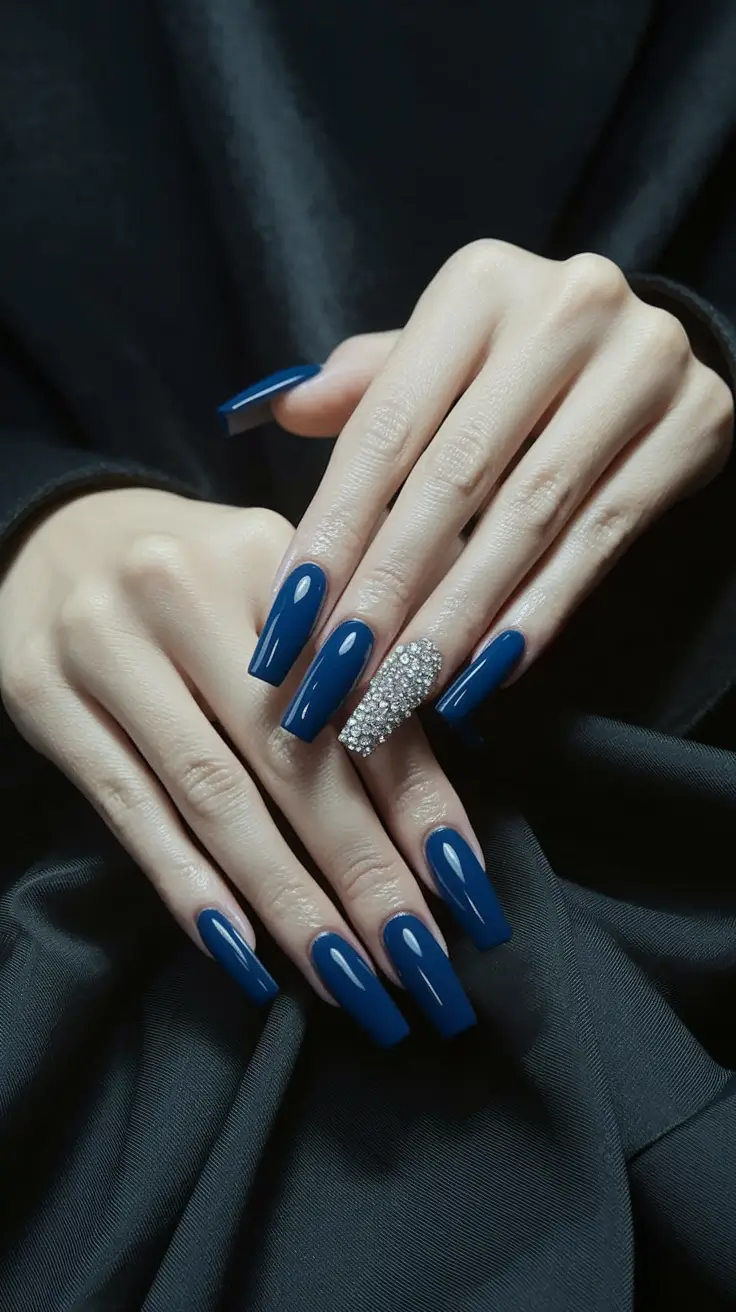 2025 Fall Nails with Sparkly Accents Bold Blue Luxe
