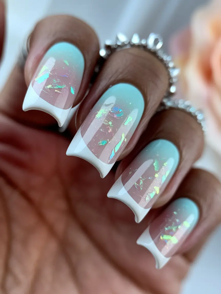 2025 Fall Nails with Sparkly Accents Iridescent French Glow