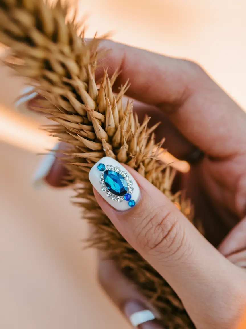 2025 Fall Nails with Sparkly Accents Statement Jewel