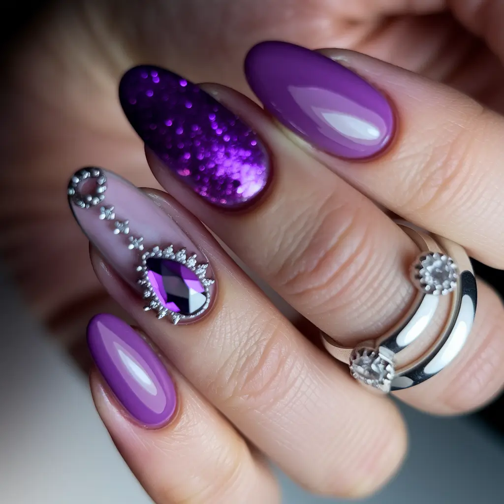 2025 Fall Nails with Sparkly Accents Purple Spark