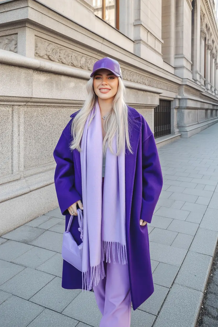 Basics Fall to Winter Outfits Winter 2025 Monochrome Purple Confidence