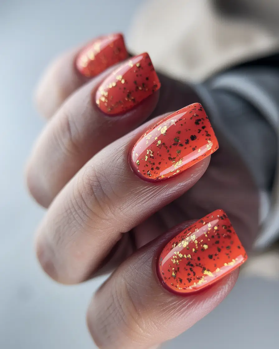 fall/winter nails colors Spiced Orange with Golden Flecks