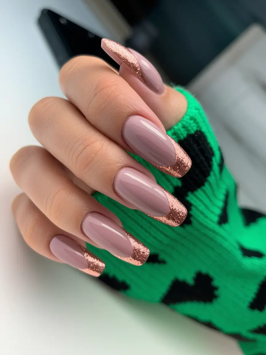 fall/winter color nails Rose Nude with a Golden Twist