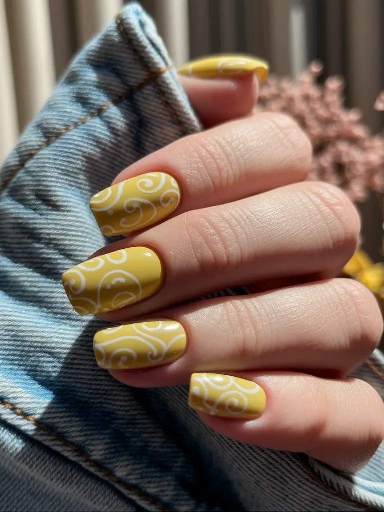 fall/winter nails colors Swirled Yellow Elegance