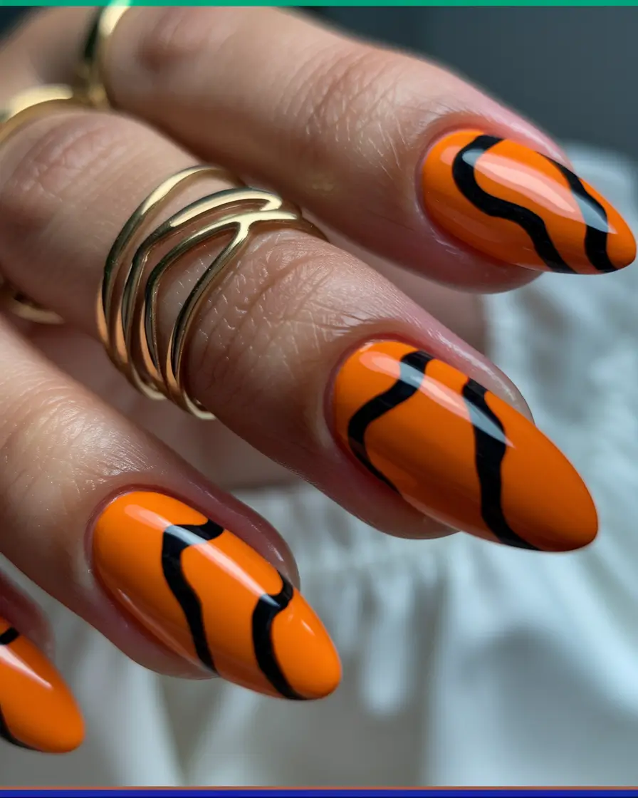Bold Color Block Nails Fall 2025 Bold Tiger Energy