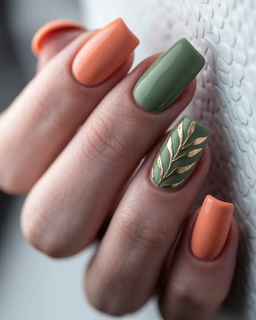 Bold Color Block Nails Fall 2025 Golden Leaf Harmony