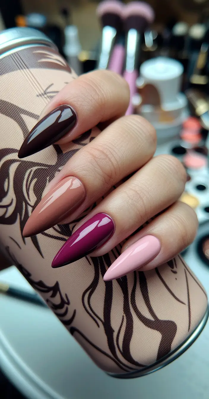 Bold Color Block Nails Fall 2025 Berry Gradient Drama