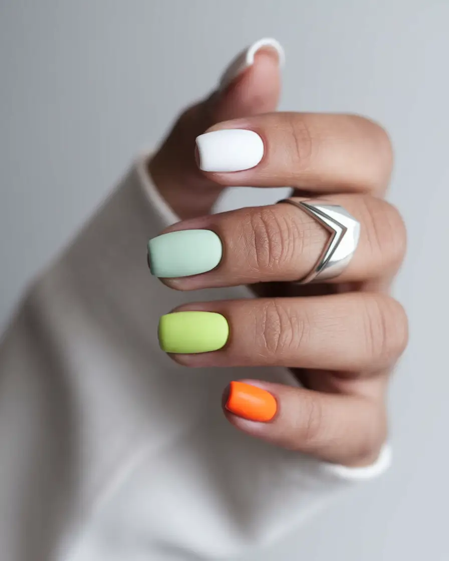 Bold Color Block Nails Fall 2025 Matte Neon Pops