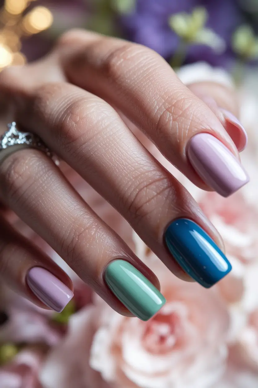 Bold Color Block Nails Fall 2025 Pastel Meets Jewel Tone