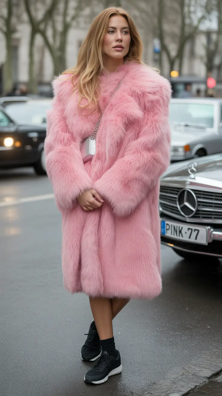 casual winter outfits for women Playful Pink Faux Fur