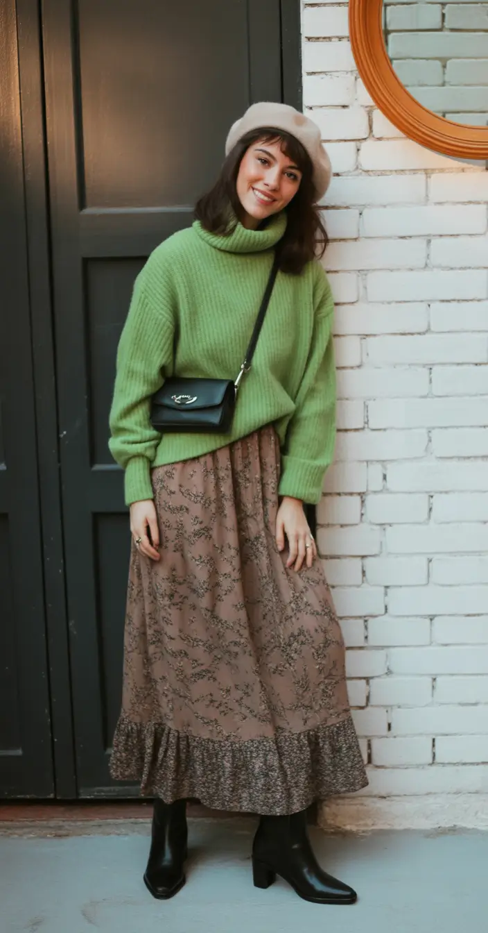 casual winter outfits for women Parisian-Inspired Knit and Skirt