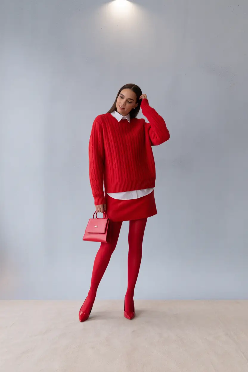 casual winter outfits for women Crimson Monochrome Play