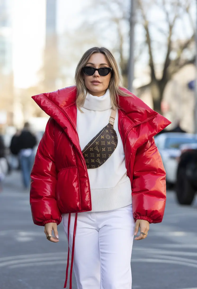 casual winter outfits for women Sporty Red Puffer with Luxe Touch