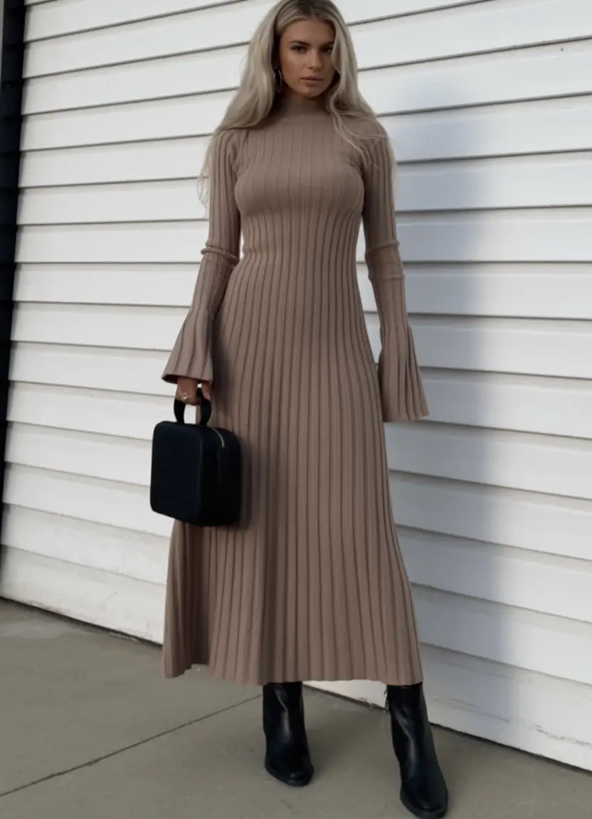 casual winter outfits for women Ribbed Knit Dress Minimalism