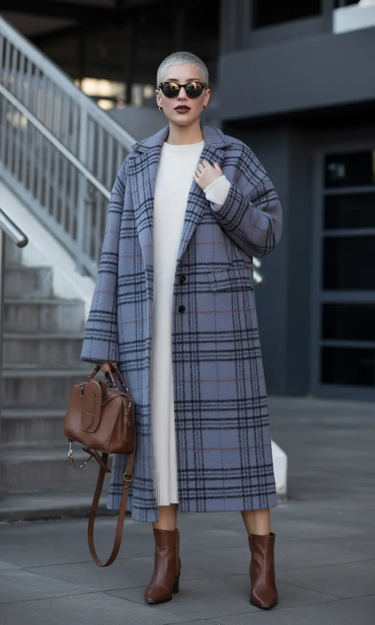 casual winter outfits for women Plaid Coat Sophistication
