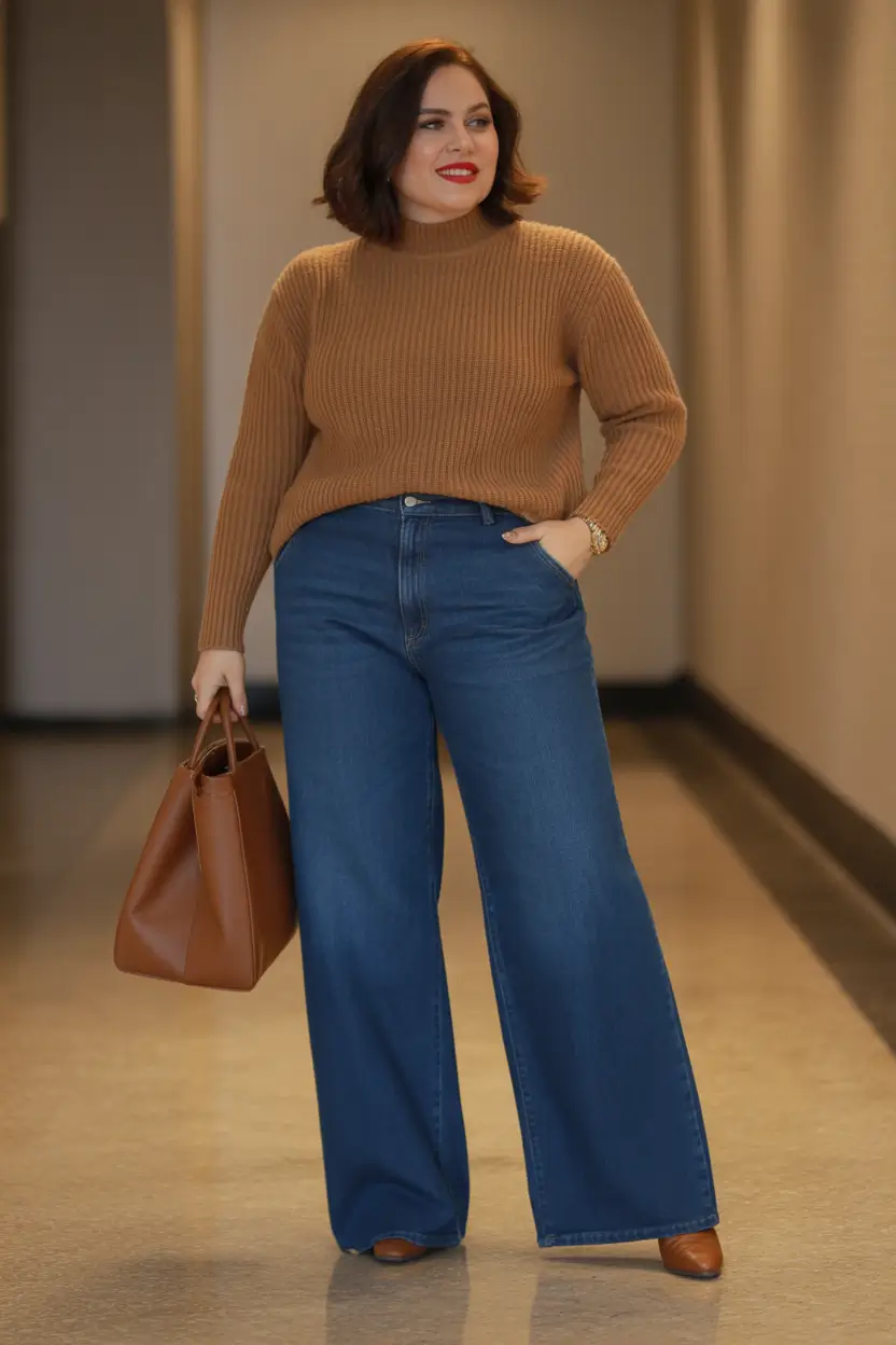 casual winter outfits for women Classic Knit with Denim Ease