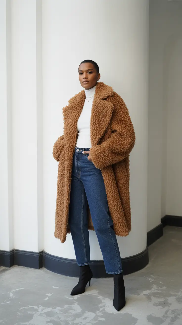 comfy winter outfits ideas 2025 2026 Teddy Coat for Warmth and Confidence