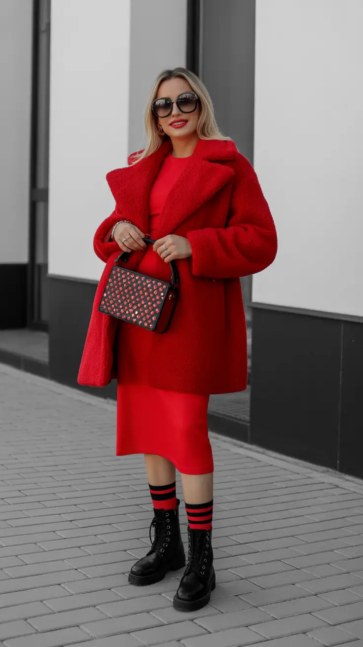 comfy winter outfits ideas 2025 2026 Bold Red Monochrome Energy