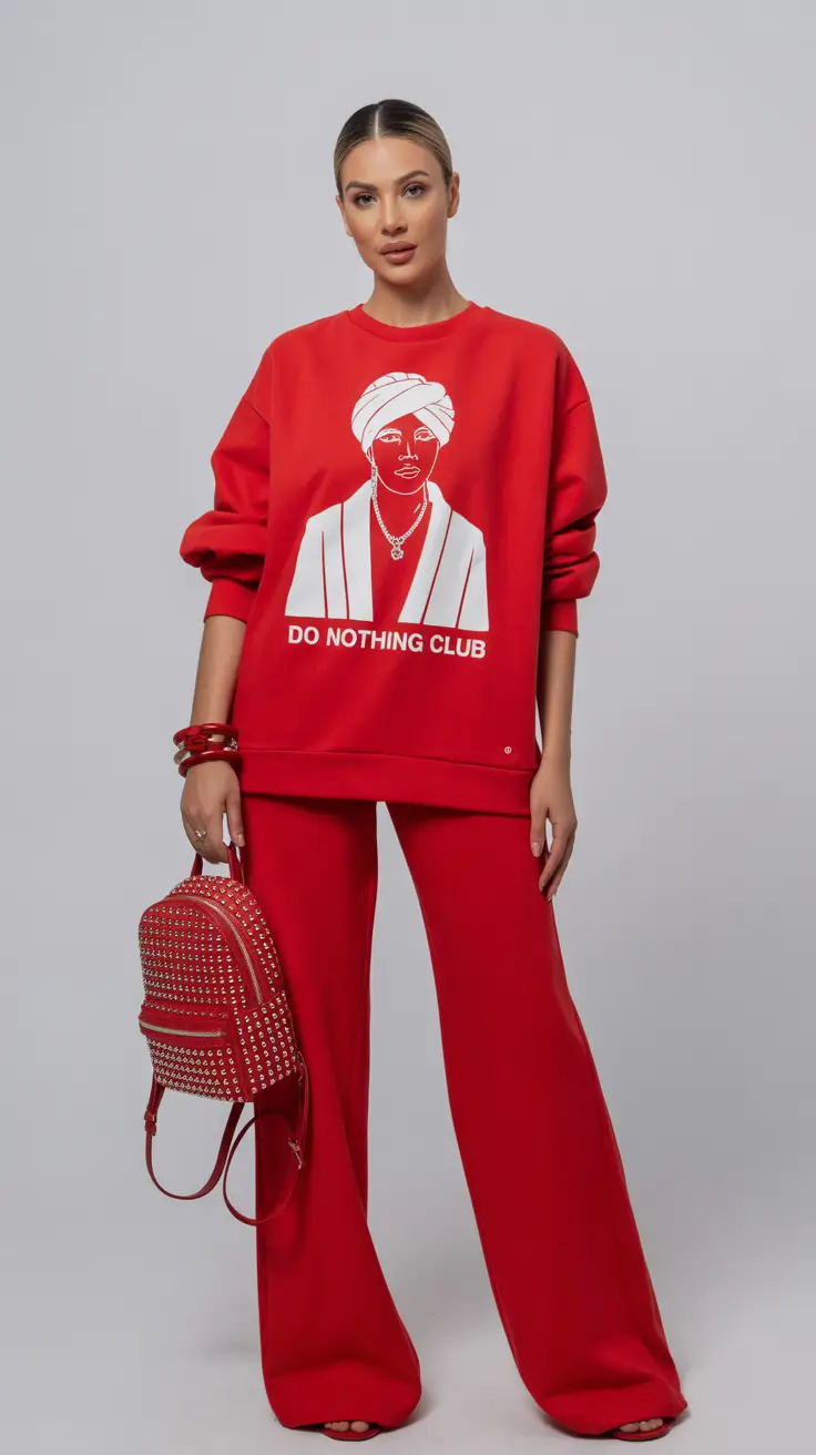 comfy winter outfits ideas 2025 2026 Red Sweat Set with Attitude