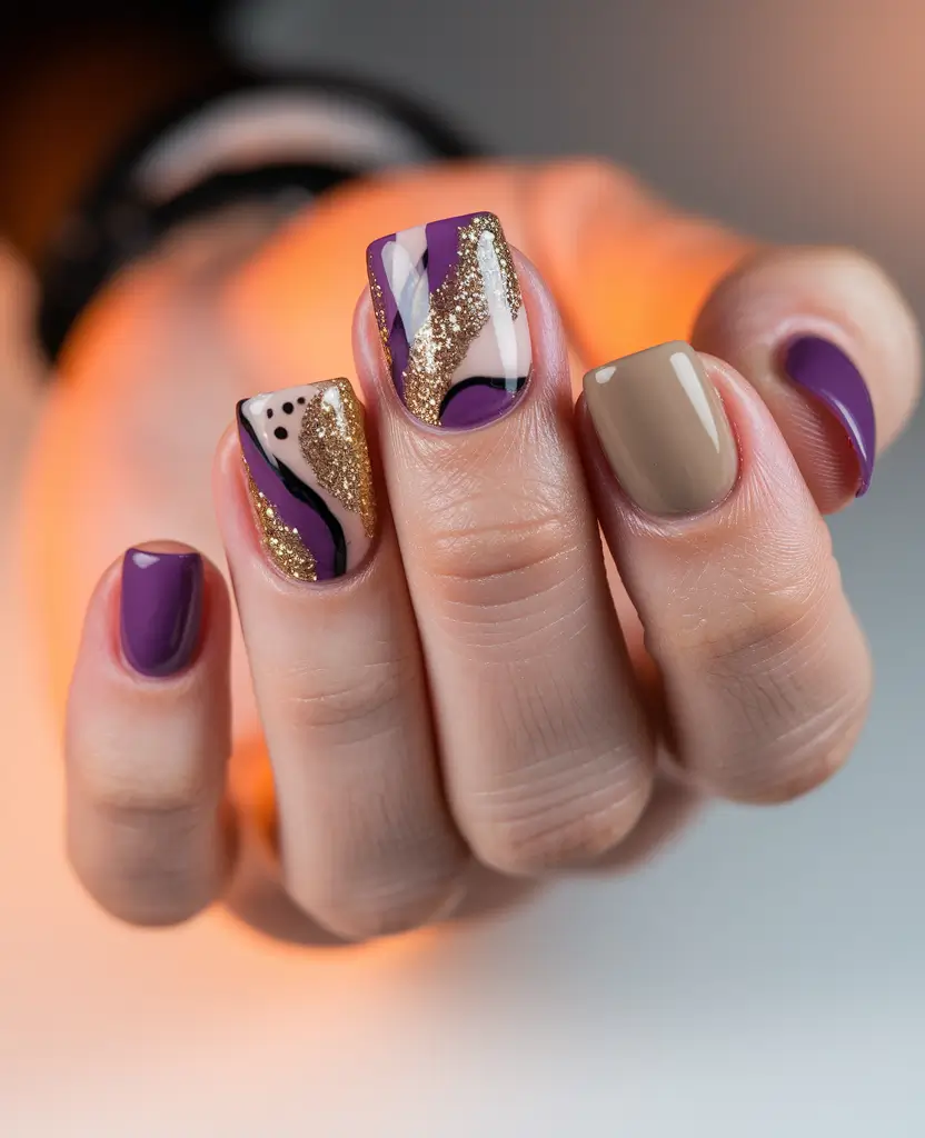 october-nails-short-square-glitter