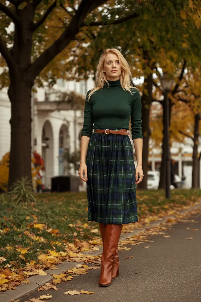 october-outfits-aesthetic-green-plaid-skirt