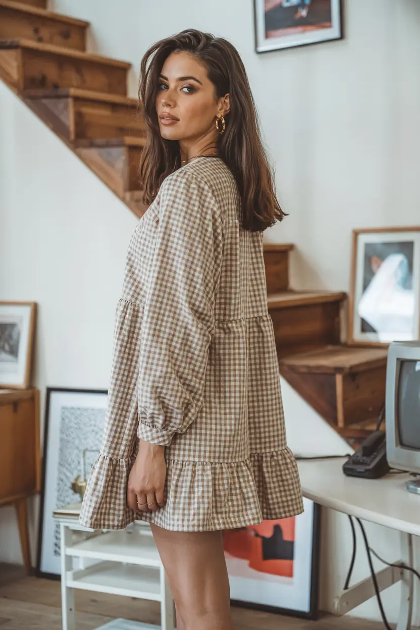 october-outfits-aesthetic-checked-babydoll-dress