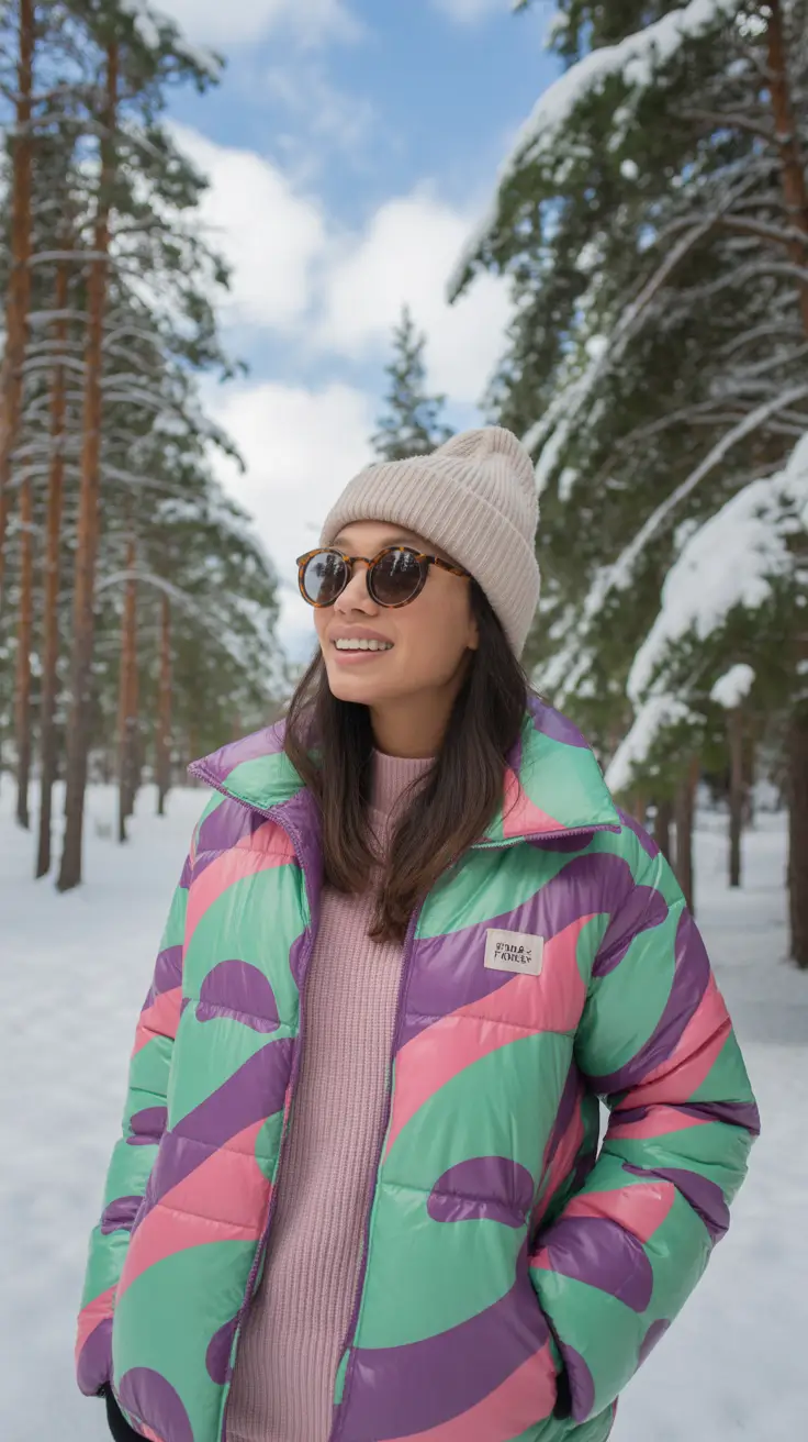 cozy winter outfits for school comfy playful retro puffer