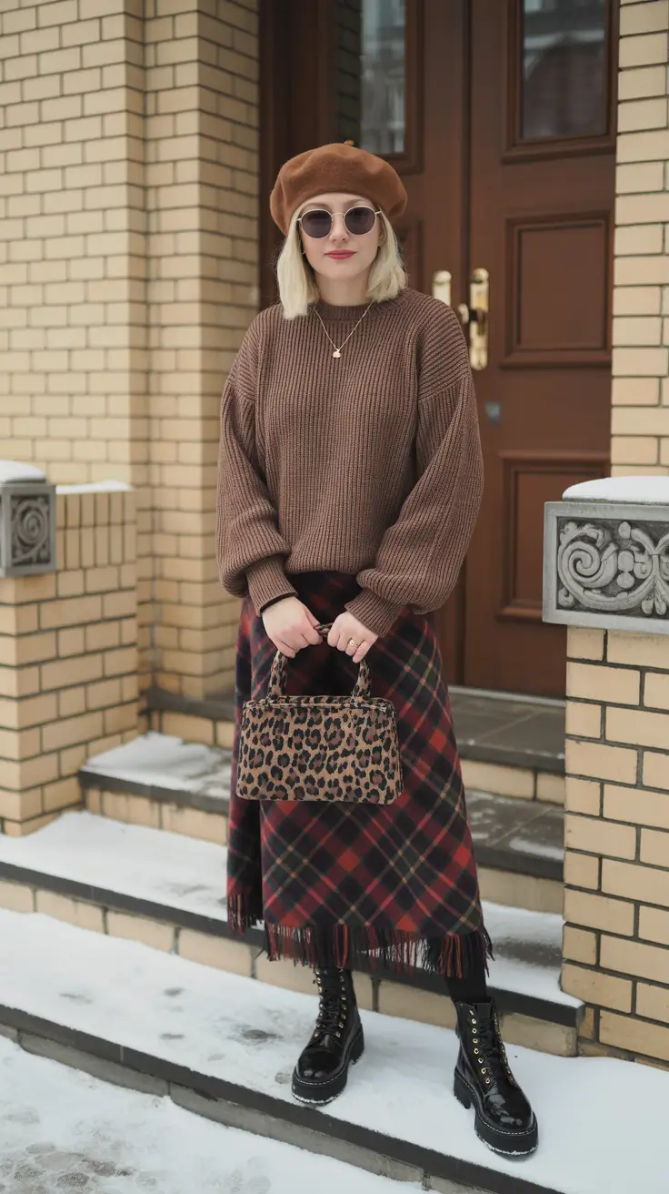 cozy winter outfits women vintage plaid elegance