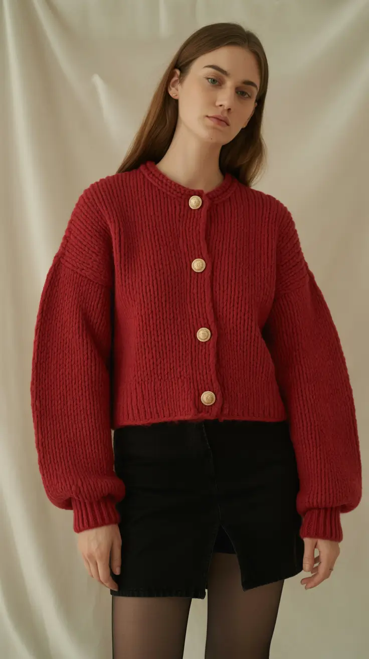 cozy winter outfits aesthetic red knit modern edge