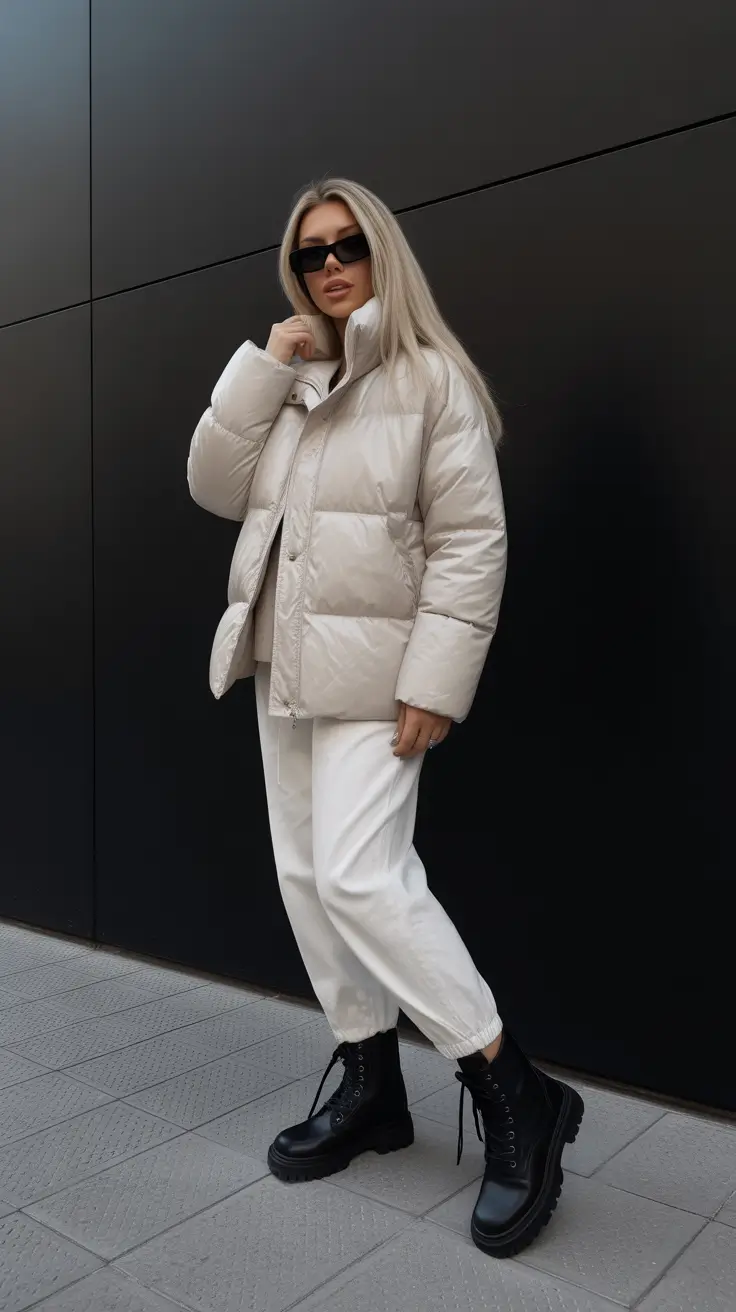cozy winter outfits casual monochrome strength white