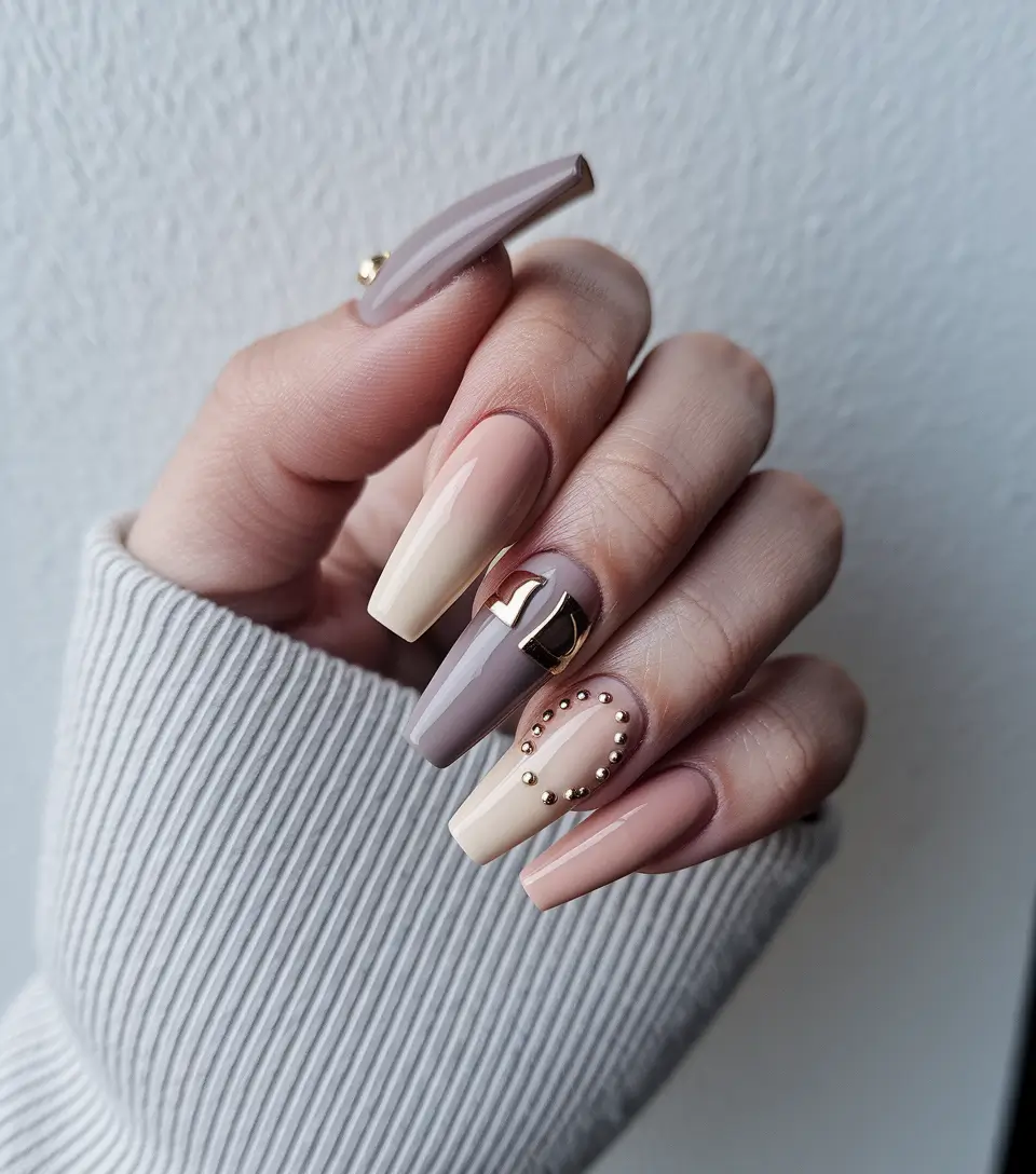 fall coffin nail ideas Neutral Luxe Mix